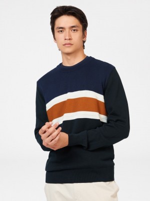 Ben Sherman Chest Stripe Crewneck Strikkevarer Sort | LXUKJ5083