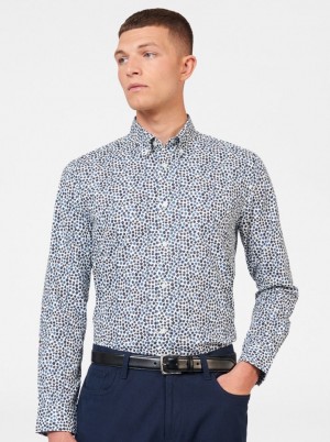 Ben Sherman Ditsy Floral Print Long Sleeve Skjorte Hvide | KTZBJ7036