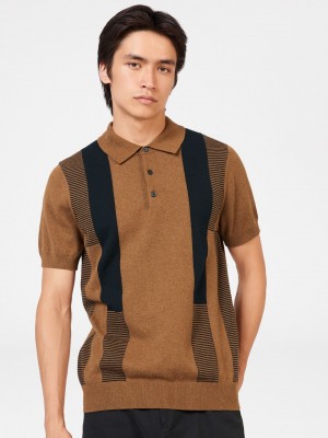 Ben Sherman Intarsia Stripe Sweater Med Polo Hals Brune | OCLAP7354