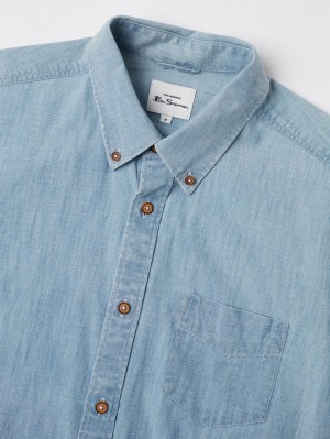 Ben Sherman Long-Sleeve Chambray Skjorte Blå Mørkeblå | XMTGZ8967