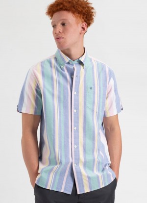 Ben Sherman Short Sleeve Brighton Oxford Organic Stripe Skjorte Flerfarvede Striber | YHQOK4560