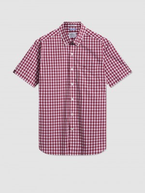 Ben Sherman Short Sleeve House Poplin Gingham Skjorte Bordeaux | ANUFR2376