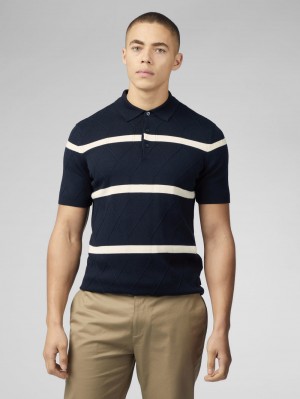 Ben Sherman Signature Argyle Stripe Polo Strikkevarer Mørkeblå | JSACK3861