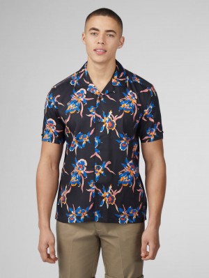 Ben Sherman Signature Botanical Print Skjorte Sort | OSCYM4865