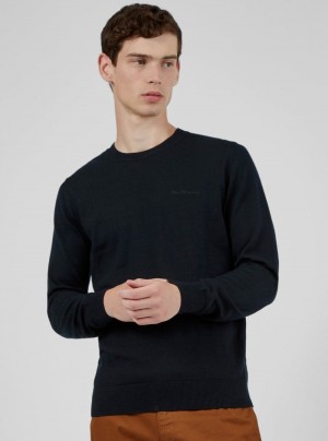 Ben Sherman Signature Crewneck Strikkevarer Sort | HZKWV4872