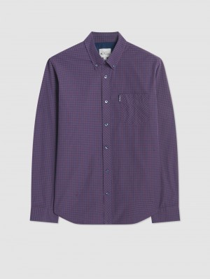 Ben Sherman Signature Gingham Long-Sleeve Skjorte Lilla | TYQDR6198