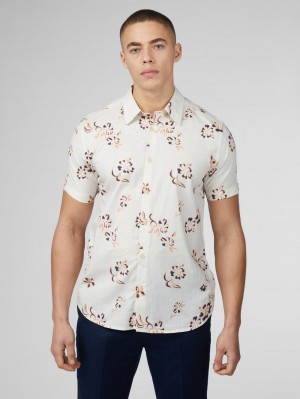 Ben Sherman Signature Linear Floral Skjorte Hvide | MSVKN4931