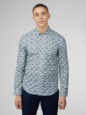 Ben Sherman Signature Multicolor Floral Skjorte Blå | UCLNZ9704