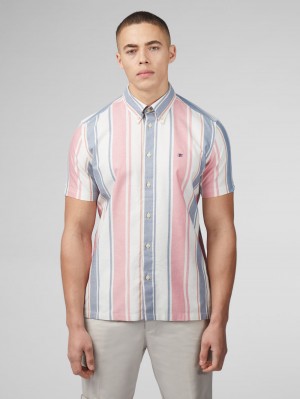 Ben Sherman Signature Multicolor Stripe Skjorte Mørkelyserød | UOIRE7290