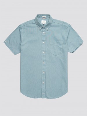 Ben Sherman Signature Organic Short-Sleeve Oxford Shadow Skjorte Blå Grå | IGLRO1093