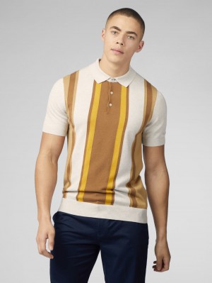 Ben Sherman Signature Vertical Stripe Polo Strikkevarer Hvide | YSFDU8067