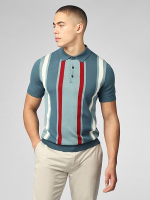 Ben Sherman Signature Vertical Stripe Polo Strikkevarer Turkis | CSWID3569