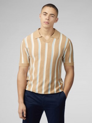 Ben Sherman Vertical Stripe Open Neck Polo Strikkevarer Grå | LDOCR4208