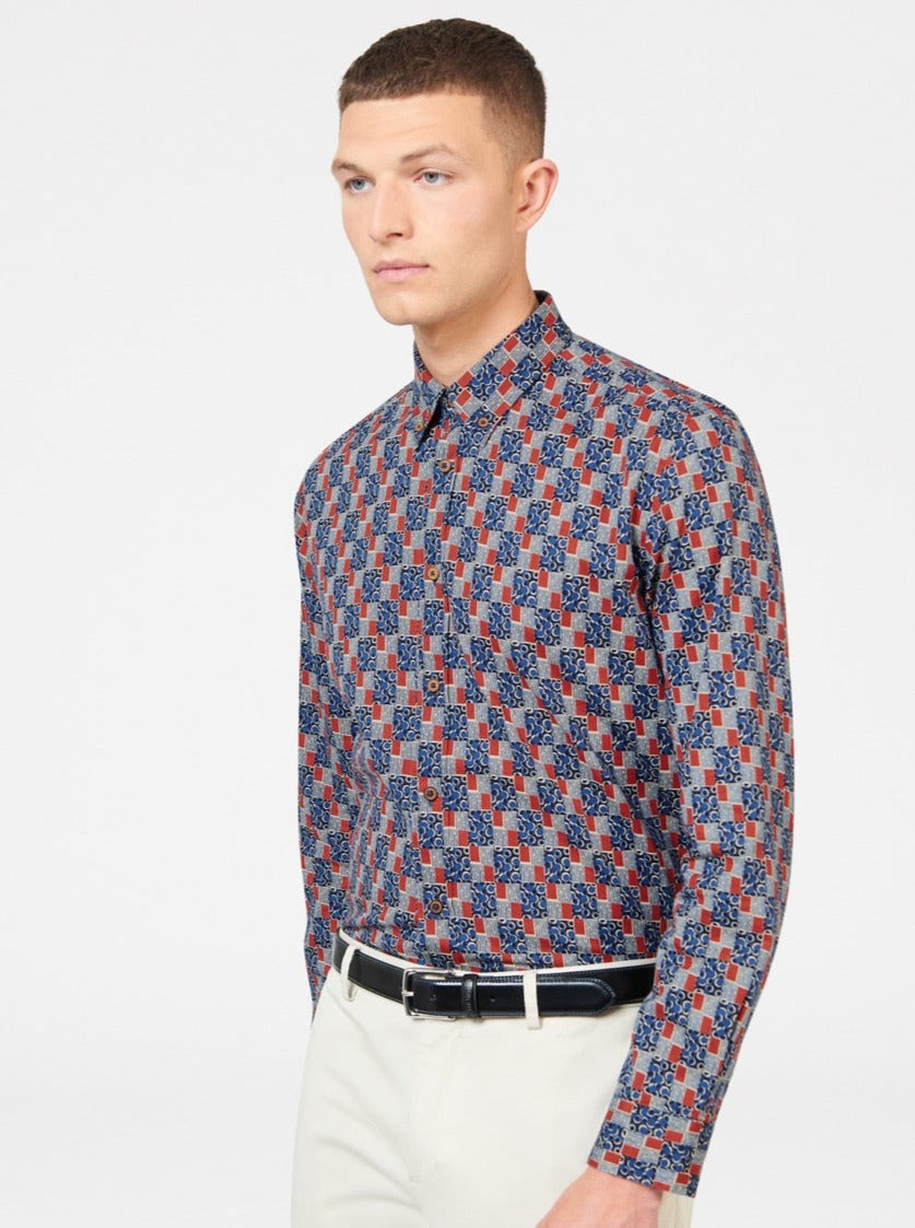 Ben Sherman 1950s Checkerboard Skjorte Indigo | IEXMO0819