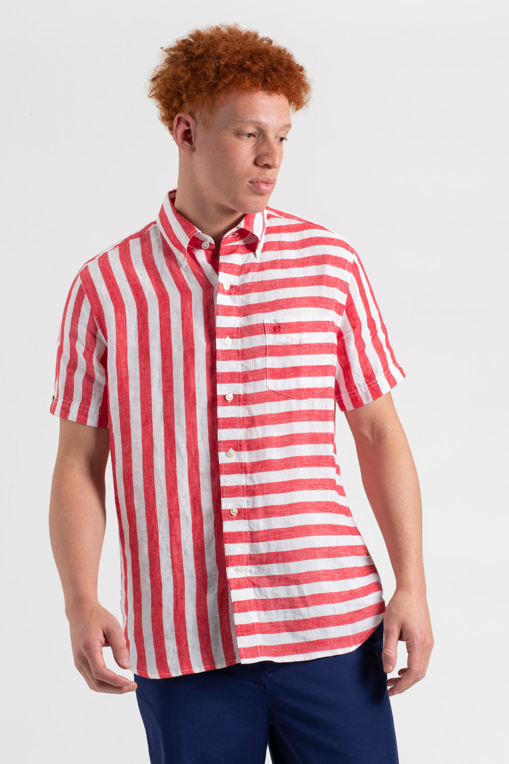 Ben Sherman B by Ben Sherman Candy Stripe Linen Short Sleeve Skjorte Lyserød Rød | EIPNV9147