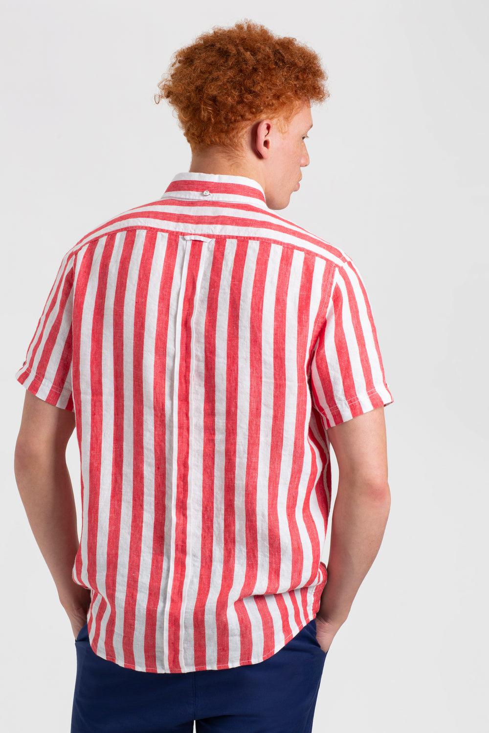 Ben Sherman B by Ben Sherman Candy Stripe Linen Short Sleeve Skjorte Lyserød Rød | EIPNV9147