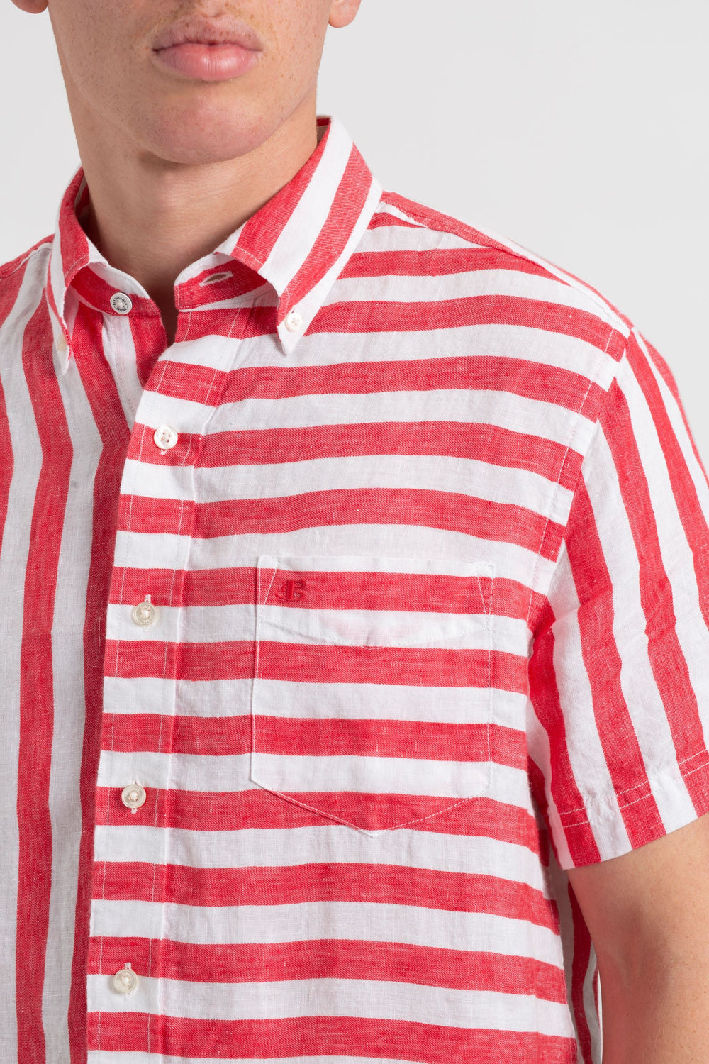 Ben Sherman B by Ben Sherman Candy Stripe Linen Short Sleeve Skjorte Lyserød Rød | EIPNV9147