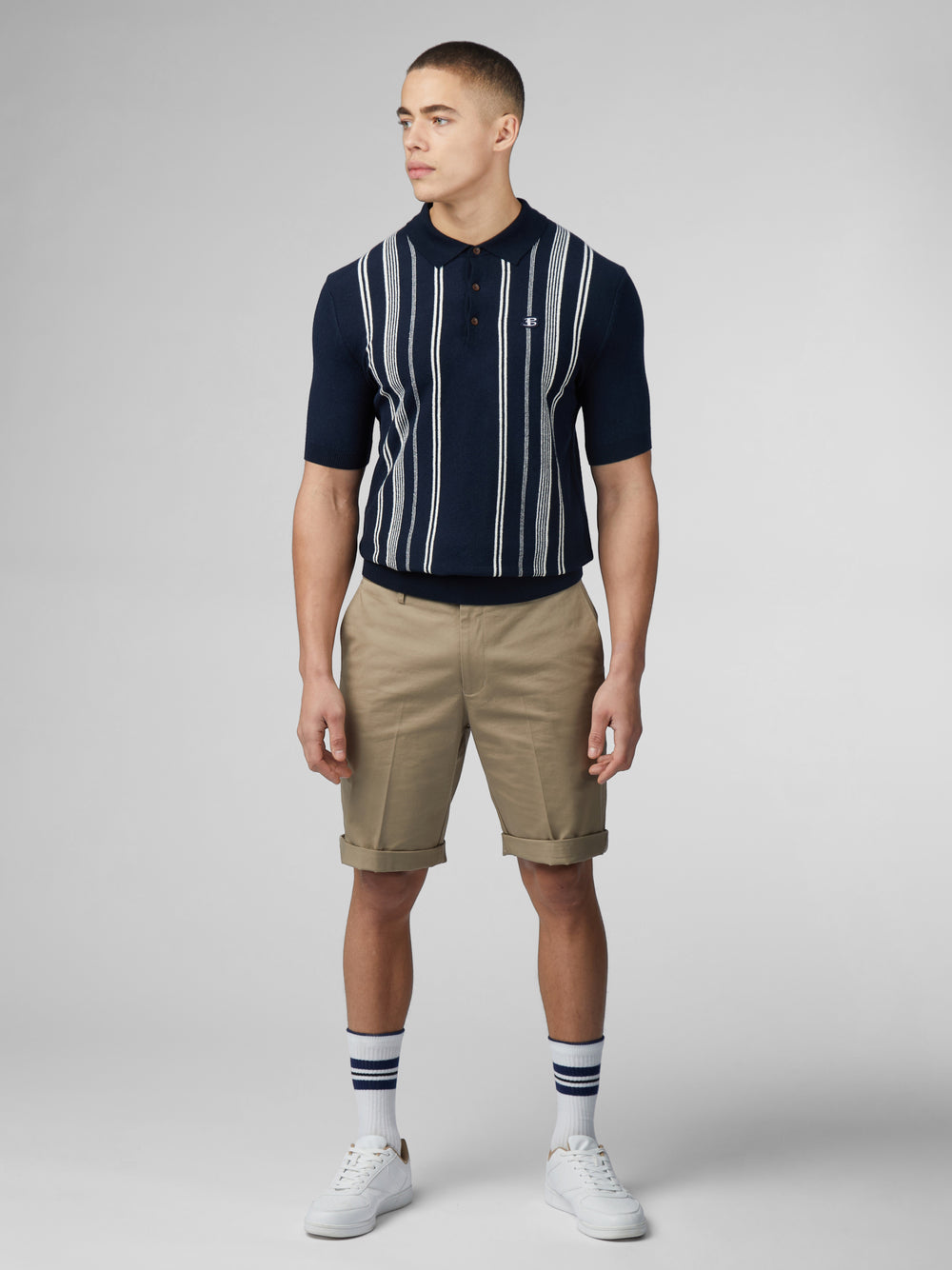 Ben Sherman B by Ben Sherman Crinkle Cotton Stripe Polo Strikkevarer Mørkeblå | FRCUJ7465