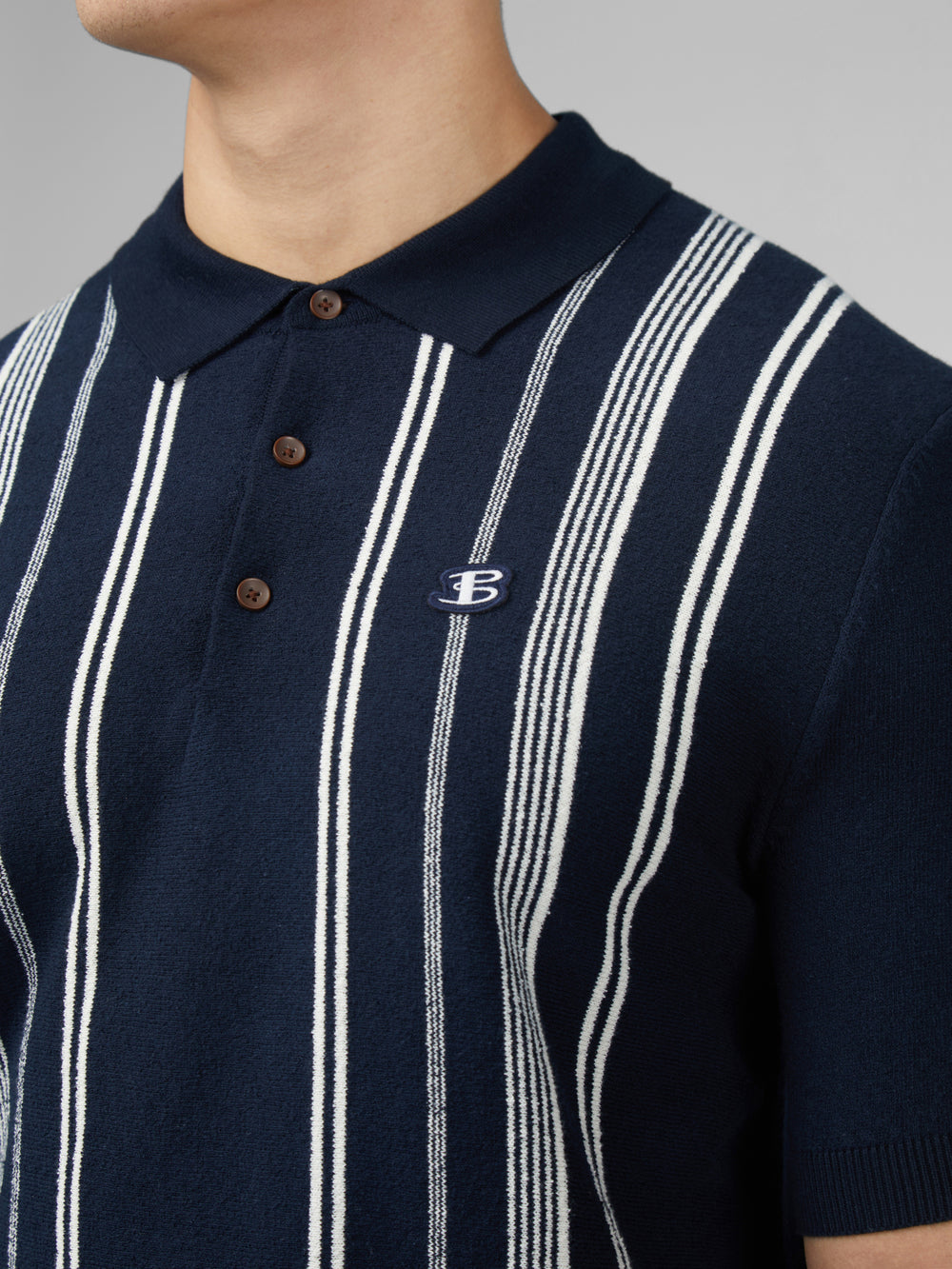 Ben Sherman B by Ben Sherman Crinkle Cotton Stripe Polo Strikkevarer Mørkeblå | FRCUJ7465