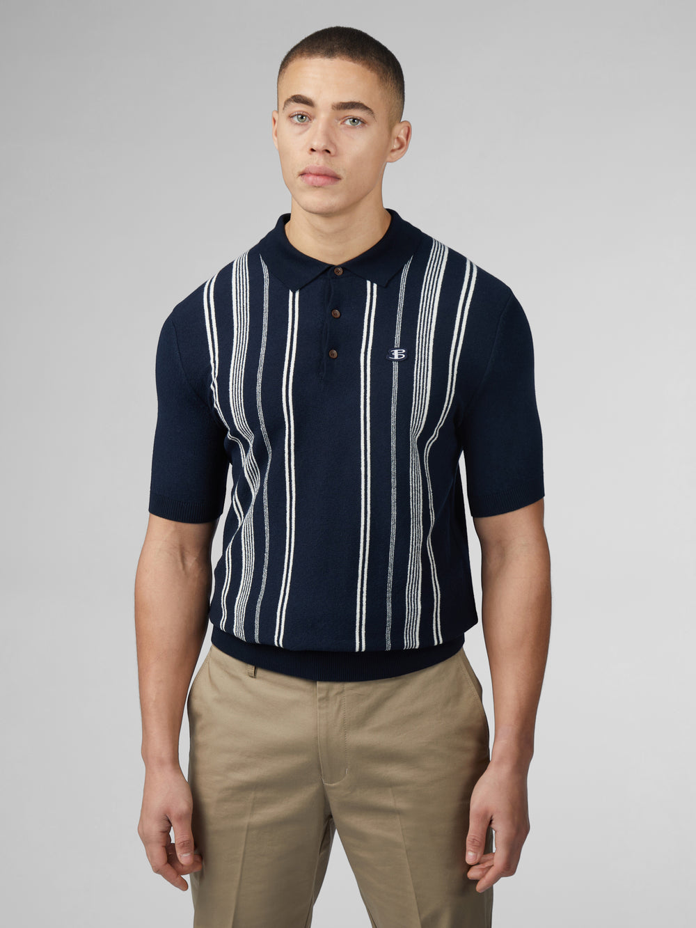 Ben Sherman B by Ben Sherman Crinkle Cotton Stripe Polo Strikkevarer Mørkeblå | FRCUJ7465