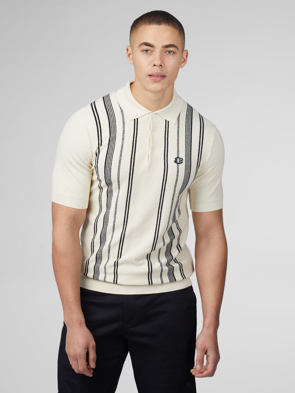 Ben Sherman B by Ben Sherman Crinkle Cotton Stripe Polo Strikkevarer Hvide | CFOGL2598