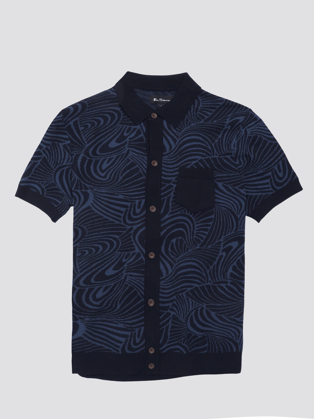 Ben Sherman B by Ben Sherman Swirl Jacquard Button Through Polo Strikkevarer Mørkeblå | WPRMB3745