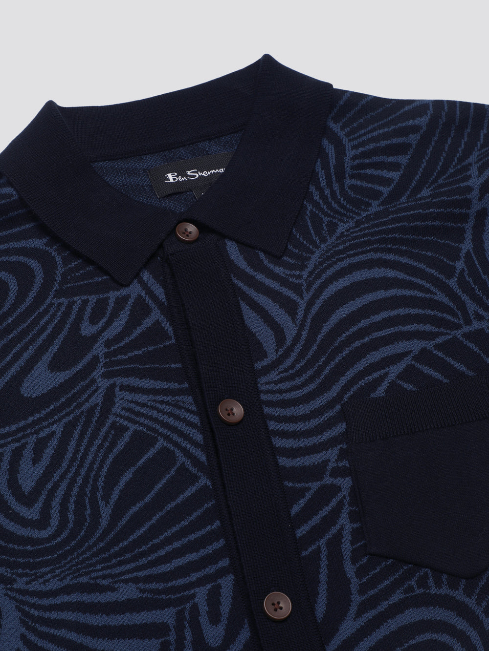 Ben Sherman B by Ben Sherman Swirl Jacquard Button Through Polo Strikkevarer Mørkeblå | WPRMB3745