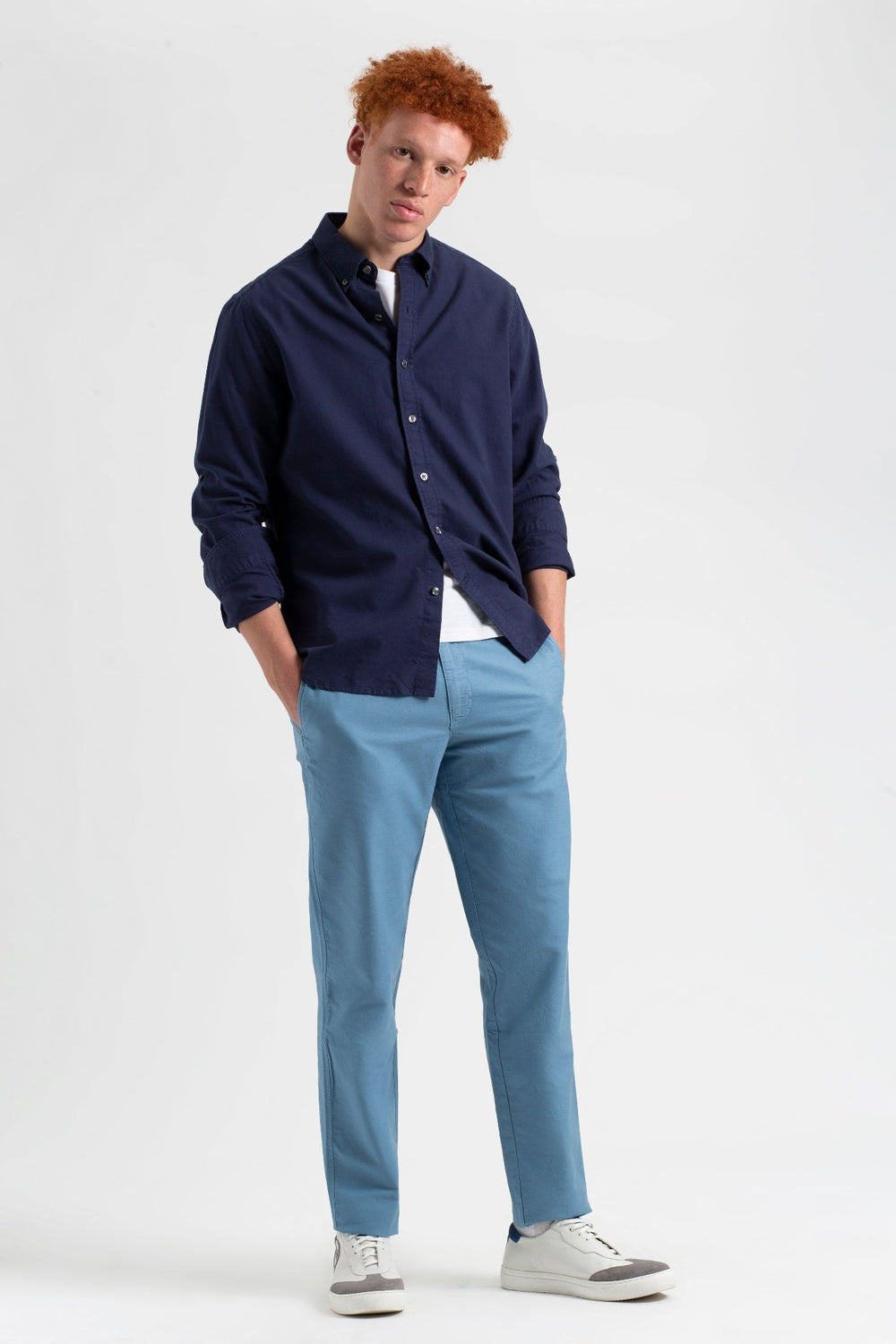 Ben Sherman Beatnik Oxford Slim Taper Garment Dye Chino Bukser Blå | SOFXJ7682