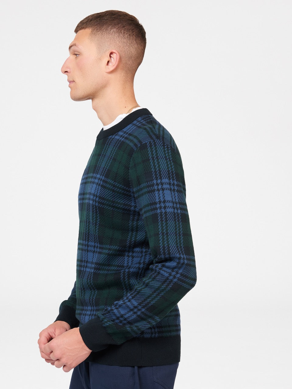 Ben Sherman Blackwatch Check Crewneck Strikkevarer Sort | TXBRU3167