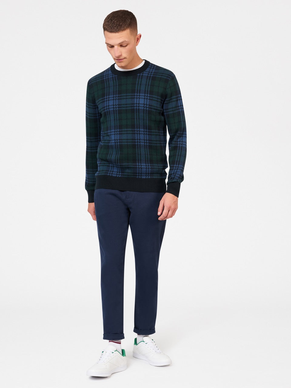 Ben Sherman Blackwatch Check Crewneck Strikkevarer Sort | TXBRU3167