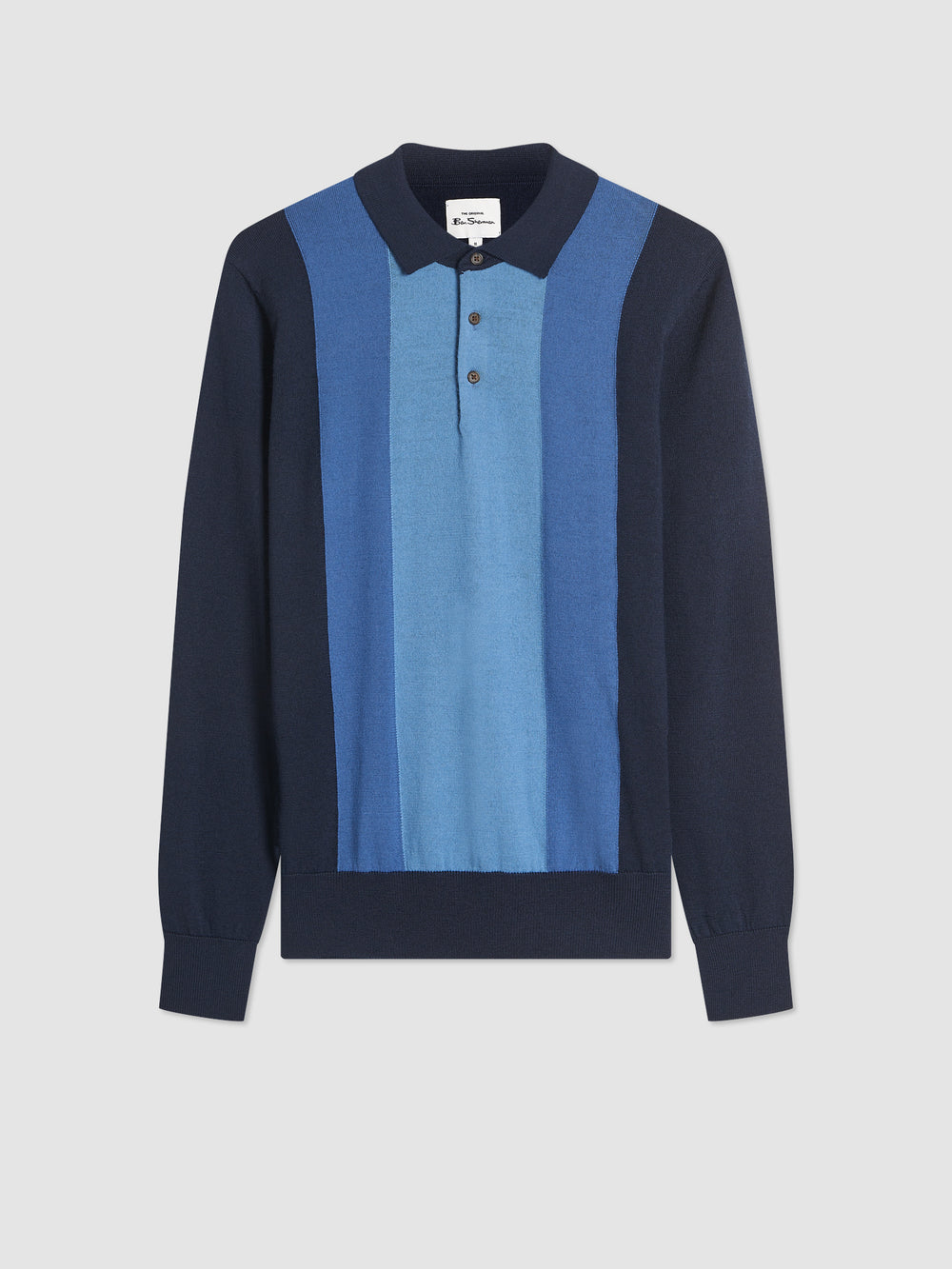 Ben Sherman Block Stripe Merino Sweater Med Polo Hals Mørkeblå | JNYCG1074