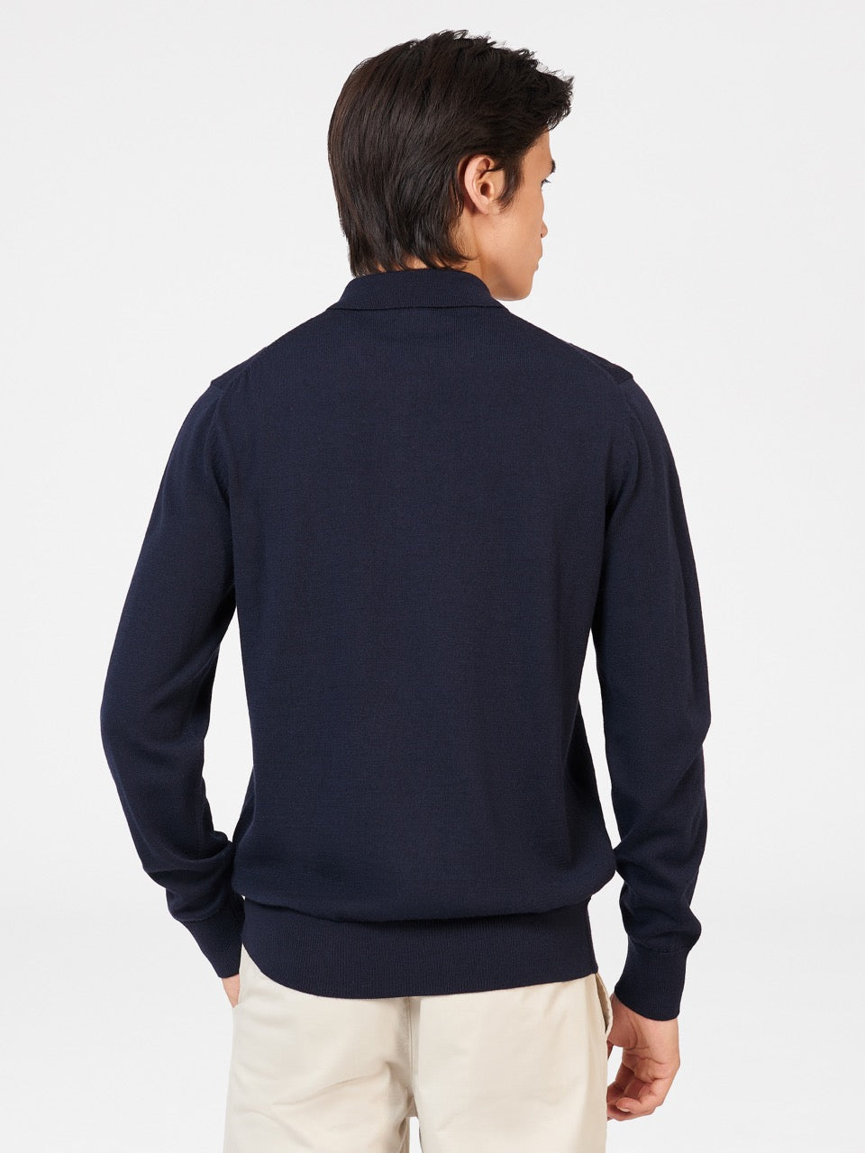 Ben Sherman Block Stripe Merino Sweater Med Polo Hals Mørkeblå | JNYCG1074