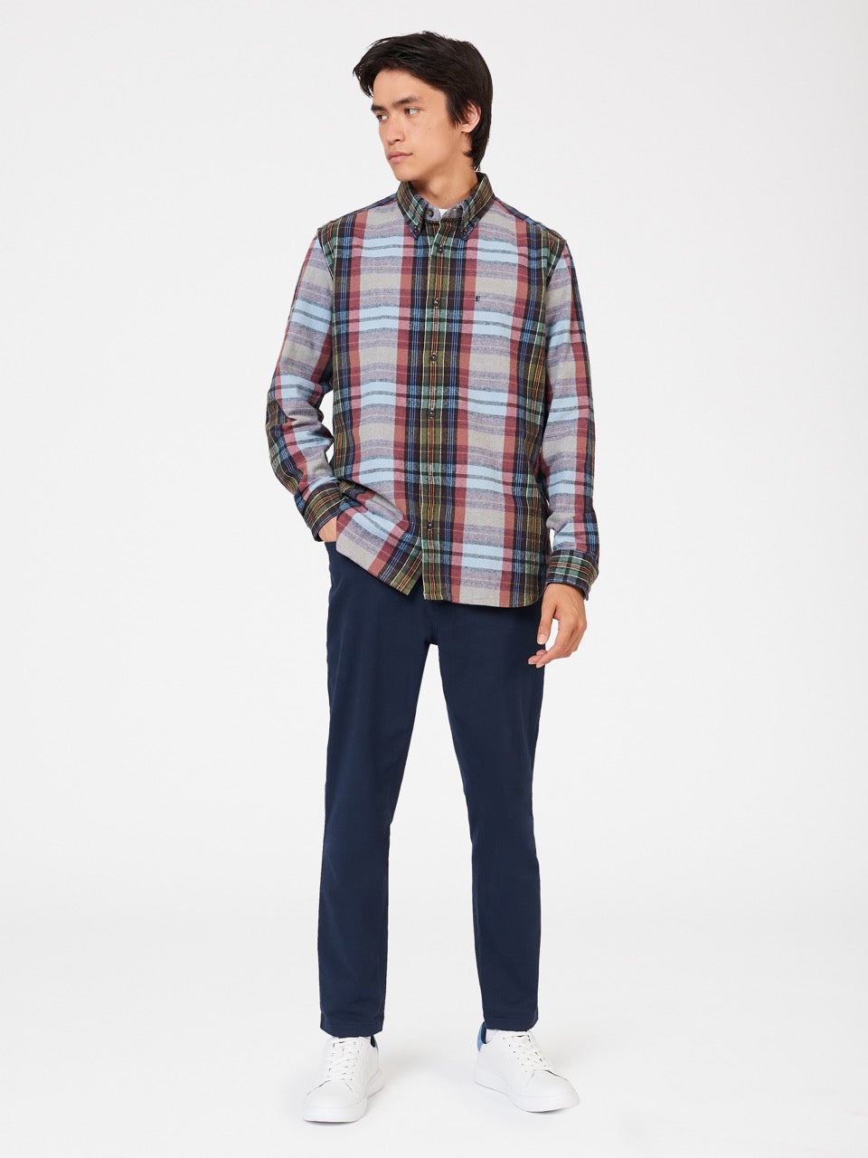 Ben Sherman Brushed Multicolour Check Oxford Skjorte Blå | XUPZL6814