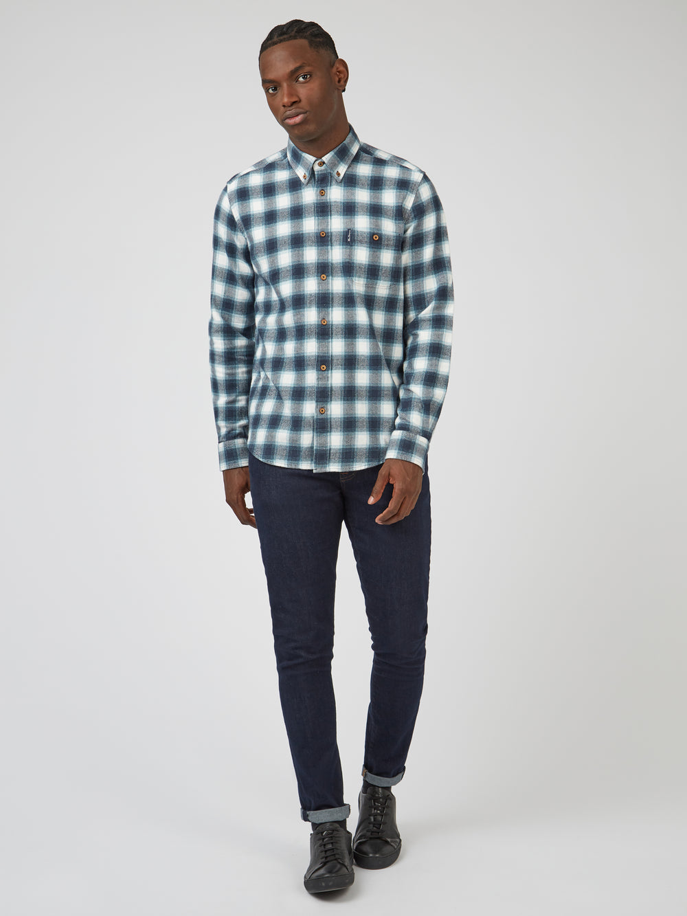 Ben Sherman Brushed Ombre Check Flannel Skjorte Grøn | CLZUW9316