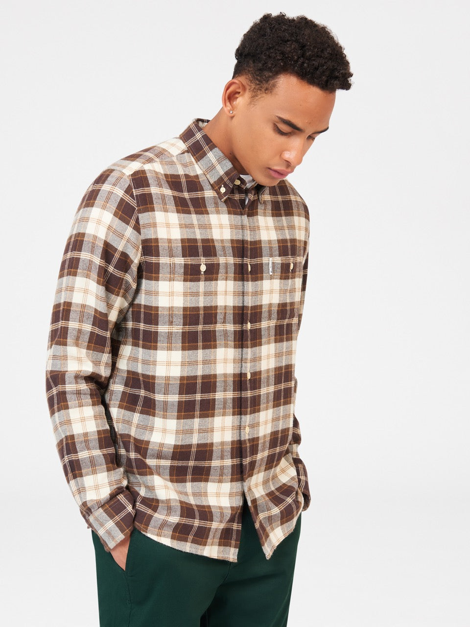 Ben Sherman Brushed Plain Check Skjorte Chokolade | REYKI0342