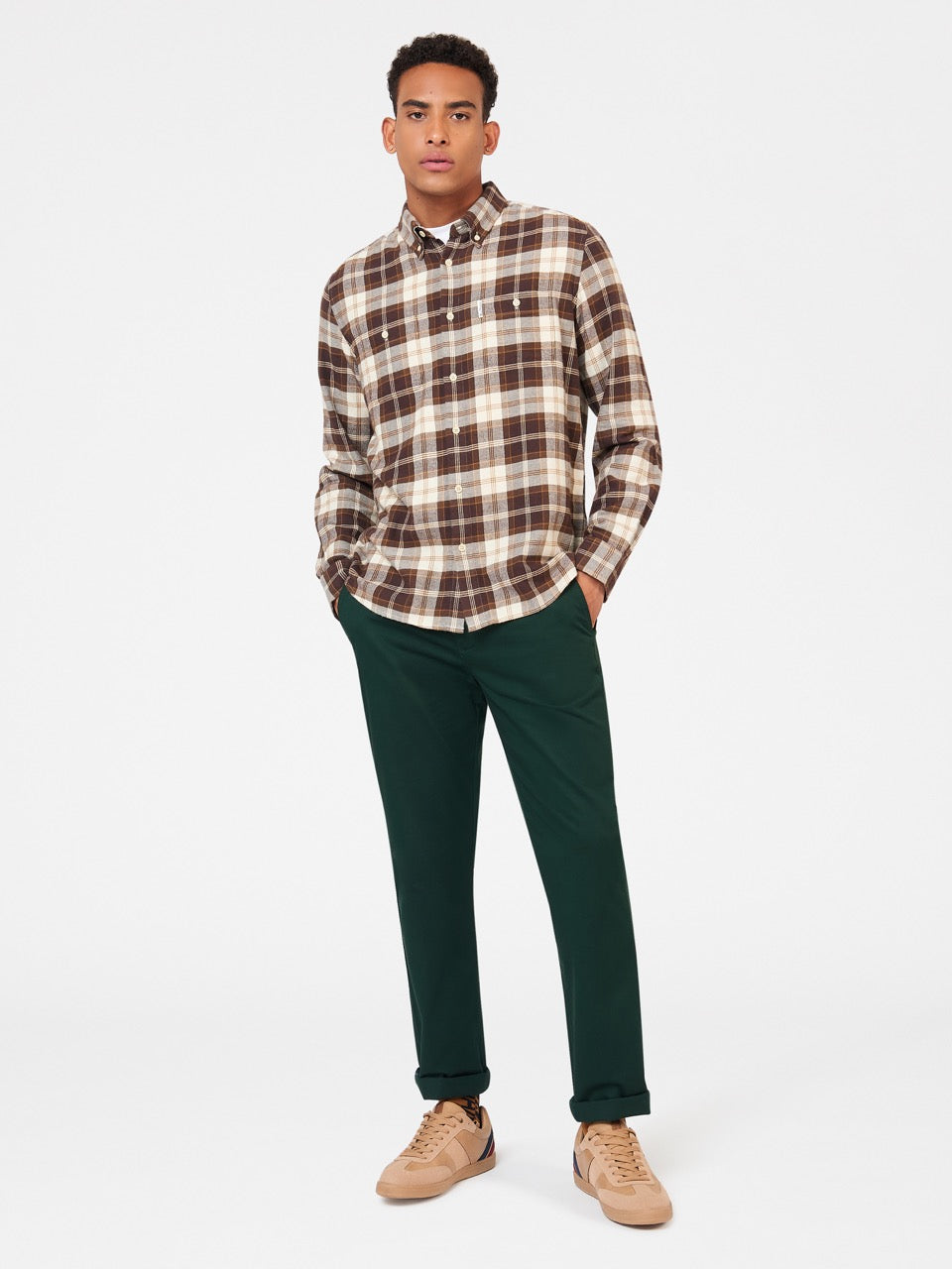 Ben Sherman Brushed Plain Check Skjorte Chokolade | REYKI0342