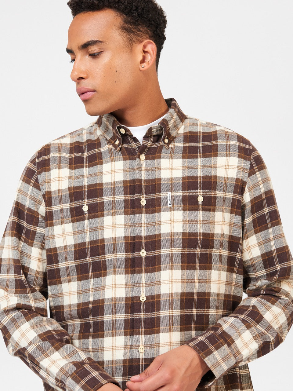 Ben Sherman Brushed Plain Check Skjorte Chokolade | REYKI0342