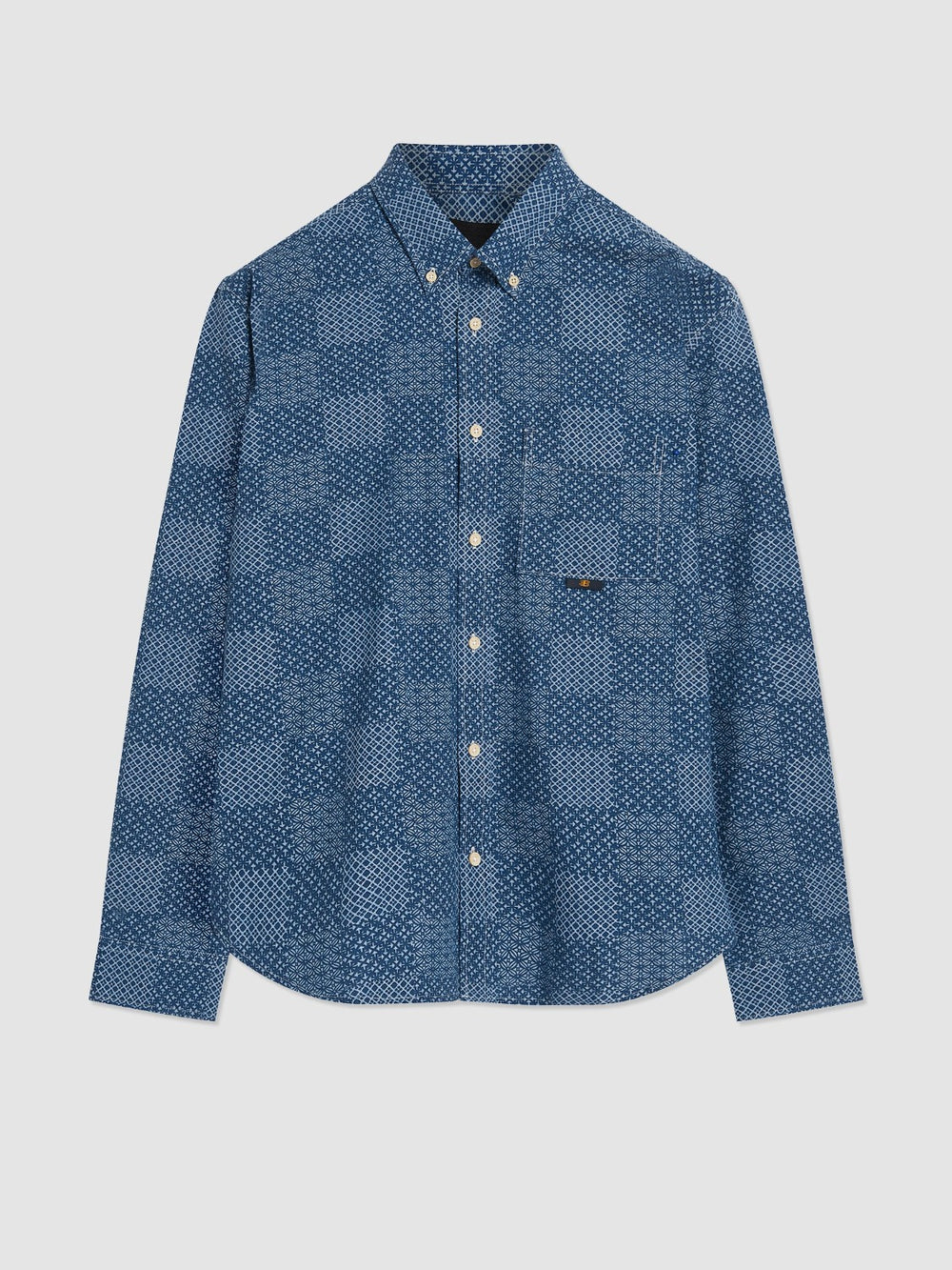 Ben Sherman Chambray Patchwork Geo Print Long-Sleeve Skjorte Blå | UGYXB8739