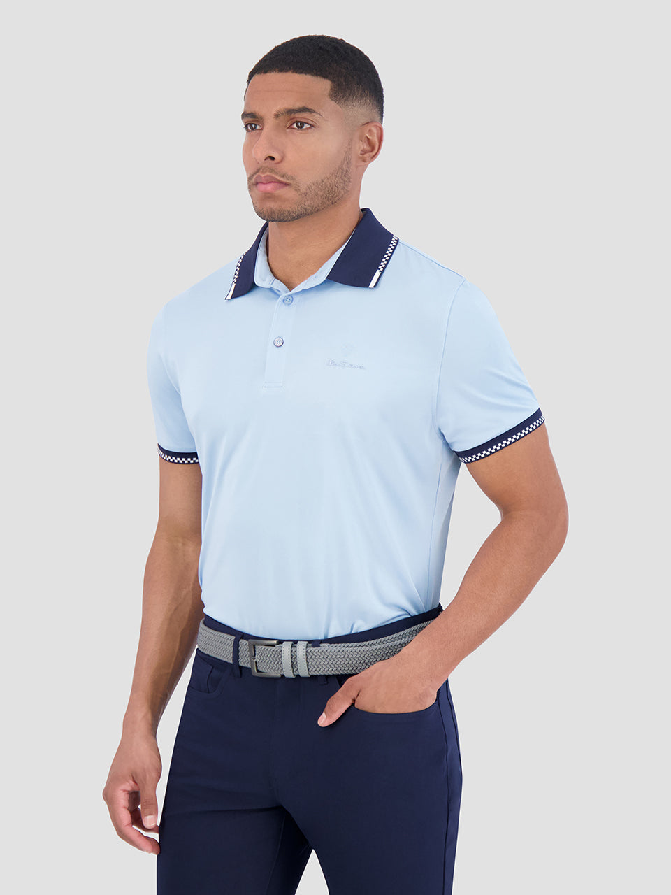 Ben Sherman Checker Rib Air Pique Sports Fit Poloshirt Blå | MQRCE2935