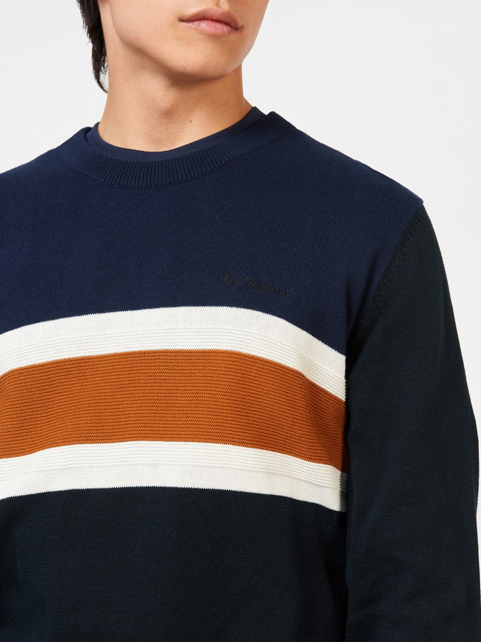 Ben Sherman Chest Stripe Crewneck Strikkevarer Sort | LXUKJ5083