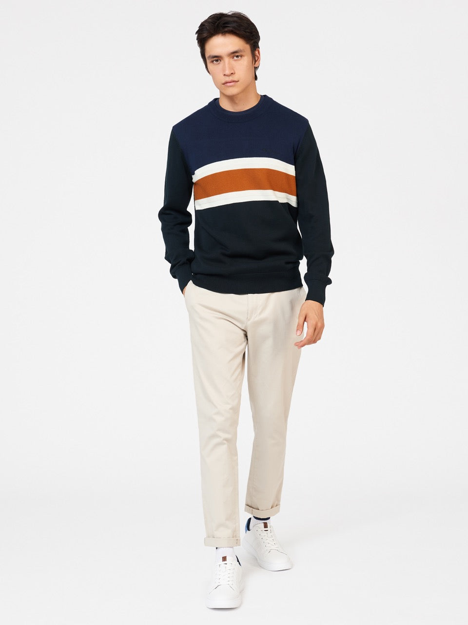 Ben Sherman Chest Stripe Crewneck Strikkevarer Sort | LXUKJ5083