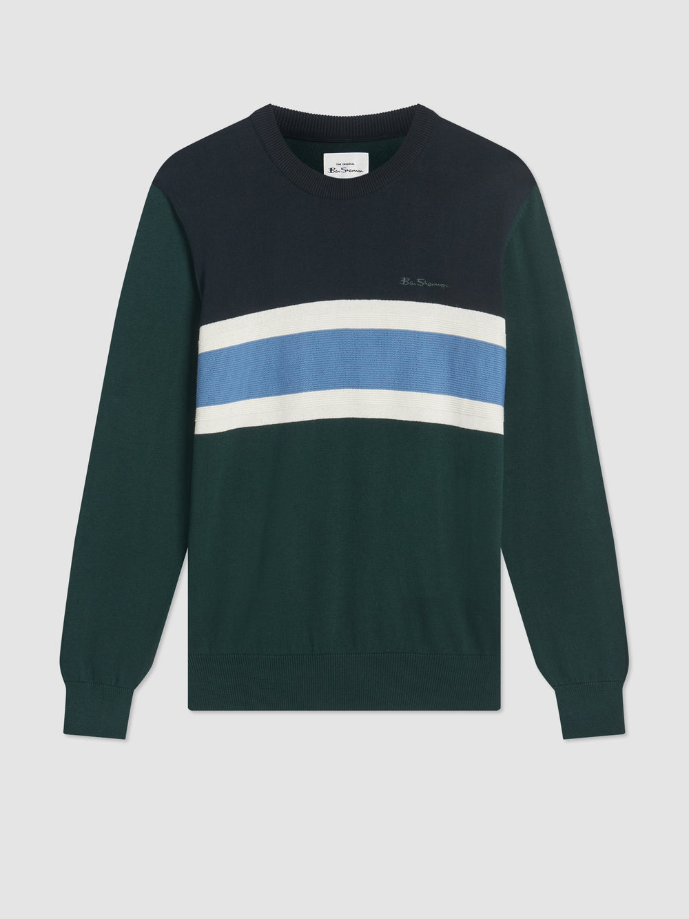 Ben Sherman Chest Stripe Crewneck Strikkevarer Mørkegrøn | QOVCD1832