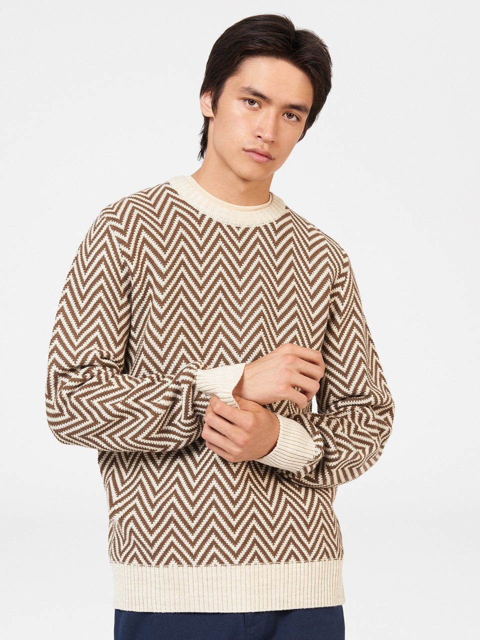 Ben Sherman Chevron Jacquard Crewneck Strikkevarer Hvide | FNYTP0932