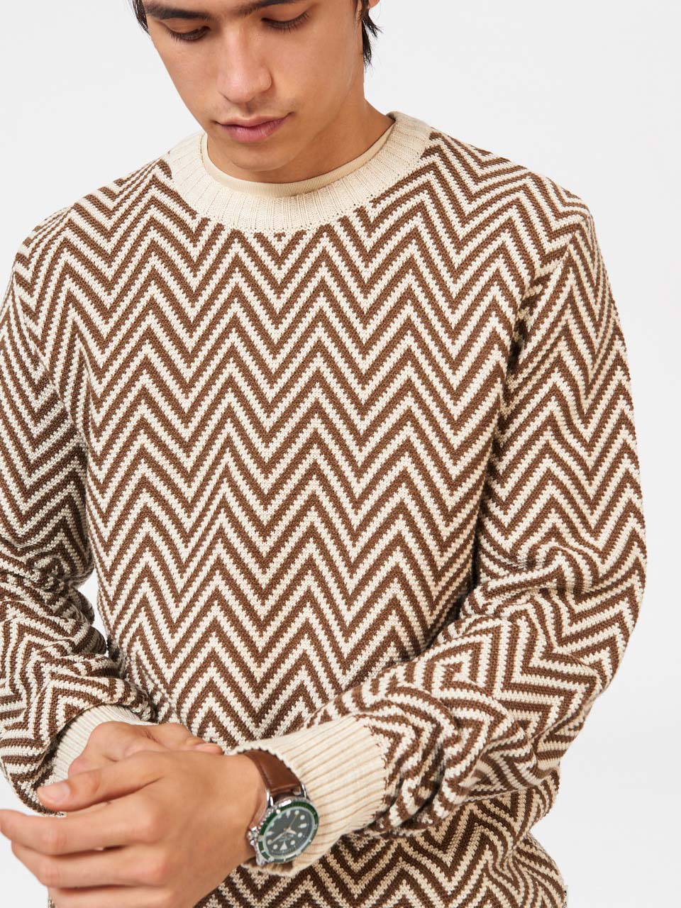 Ben Sherman Chevron Jacquard Crewneck Strikkevarer Hvide | FNYTP0932