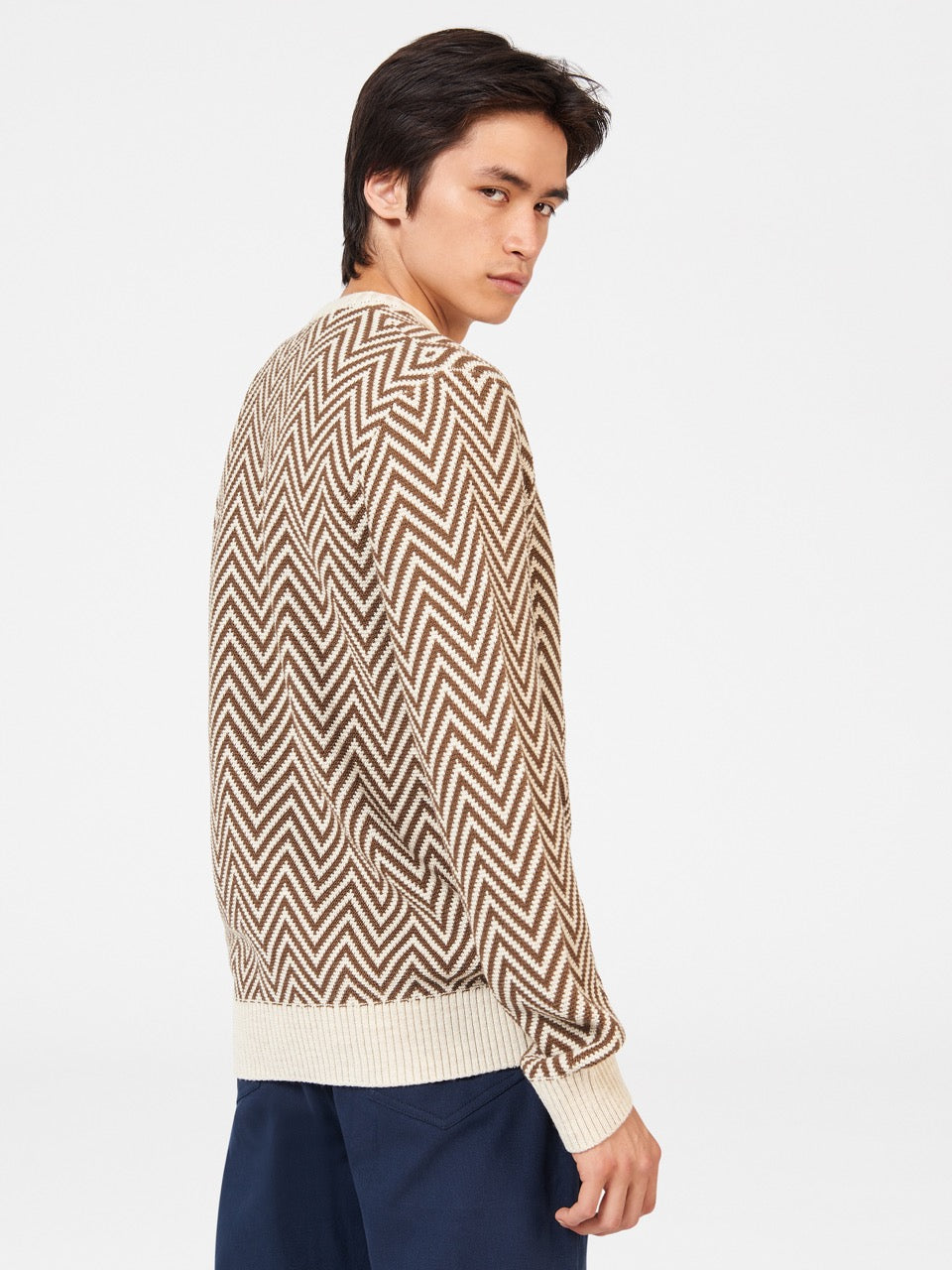 Ben Sherman Chevron Jacquard Crewneck Strikkevarer Hvide | FNYTP0932