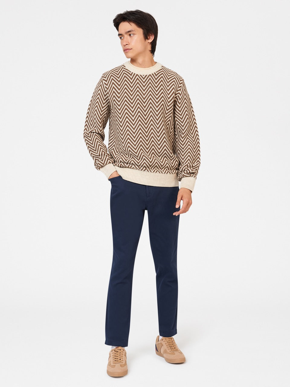 Ben Sherman Chevron Jacquard Crewneck Strikkevarer Hvide | FNYTP0932