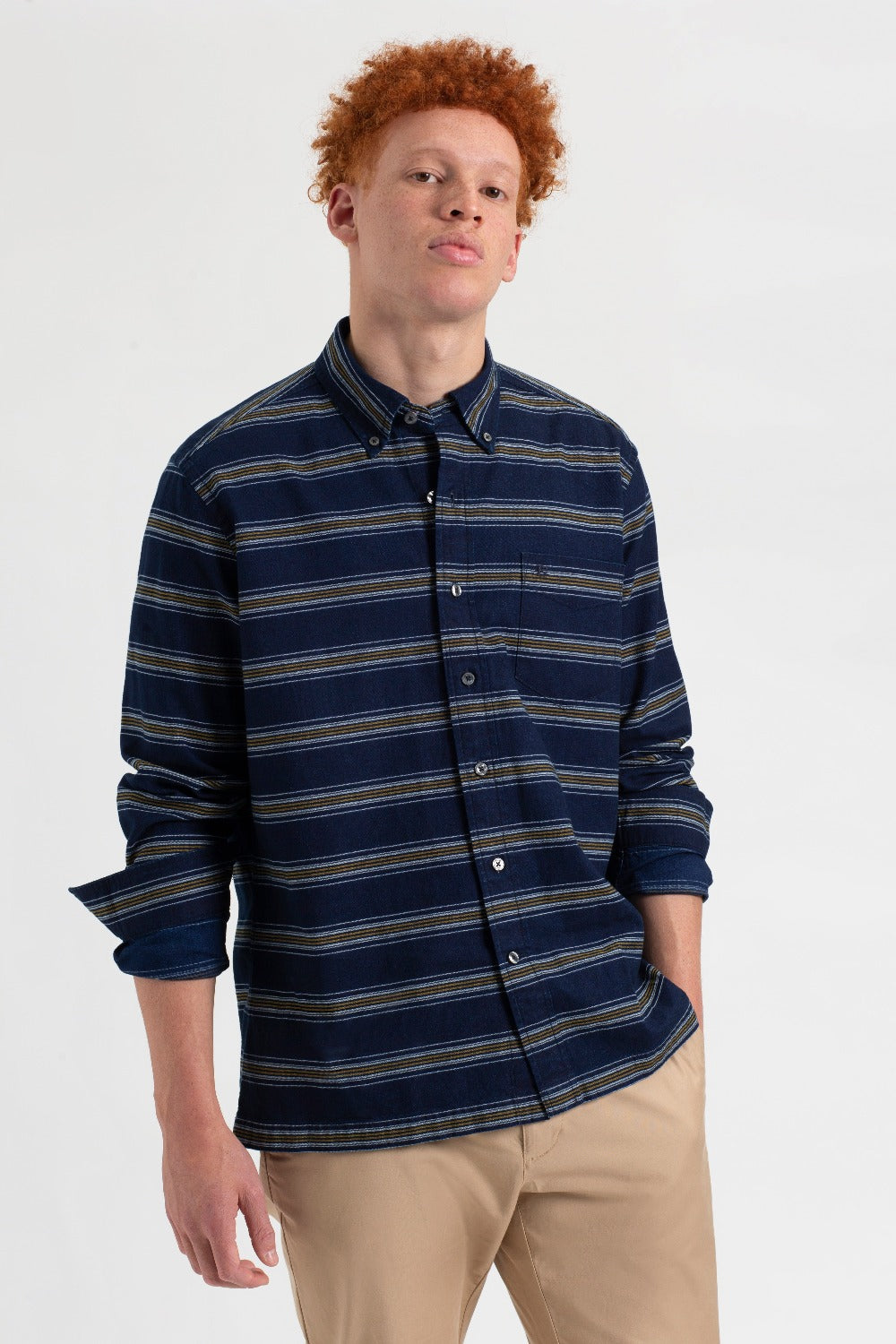 Ben Sherman Dalston Blues Long Sleeve Indigo Stripe Skjorte Indigo | PFBDV6214