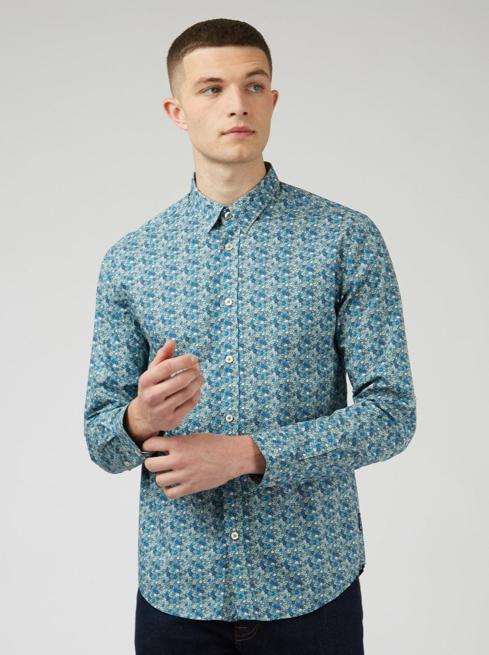 Ben Sherman Floral Print Long-Sleeve Skjorte Blå Grå | VTBHX7132