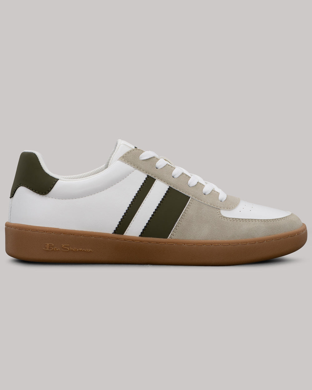 Ben Sherman Hyde Olive Stripe Sneakers Hvide | DQIAV1257