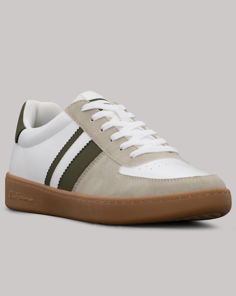 Ben Sherman Hyde Olive Stripe Sneakers Hvide | DQIAV1257